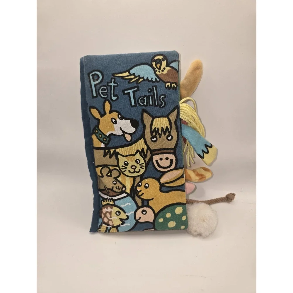JELLYCAT LONDON BLUE PET TAILS SOFT CRINKLE FABRIC BABY TODDLER BOOK